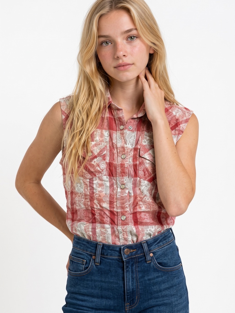Wrangler Red Plaid Snap Button Rayon Western Cowboy Core Shirt
XL Girls/S Ladies